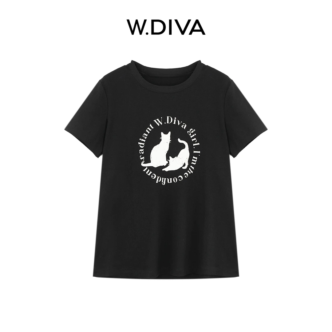 W.Diva【猫猫T】5A抗菌棉质短袖趣味萌宠印花T恤慵懒风女53T072907