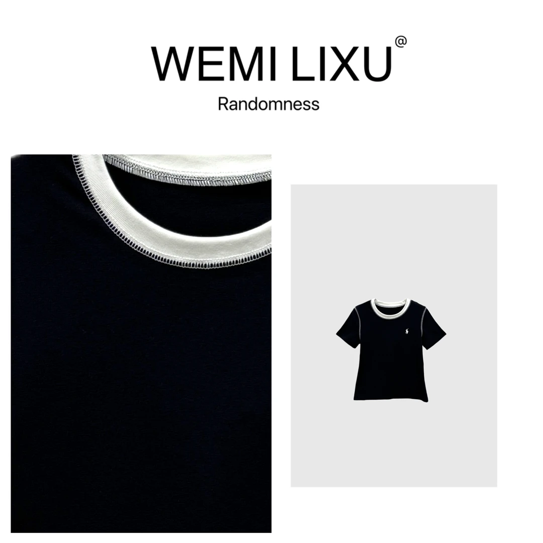 WEMI LIXU“经典拼色”初夏时尚设计师结构款女装短袖修身T恤1096