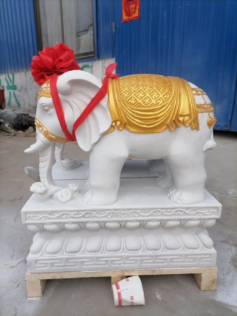 石雕大象一对汉白玉小象晚霞红石象别墅庭院公司门口吉象摆件定制