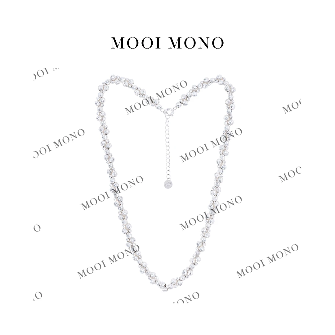 链子925银 MOOI MONO"银月"高级手工编织车花圆珠锁骨链 P901J52