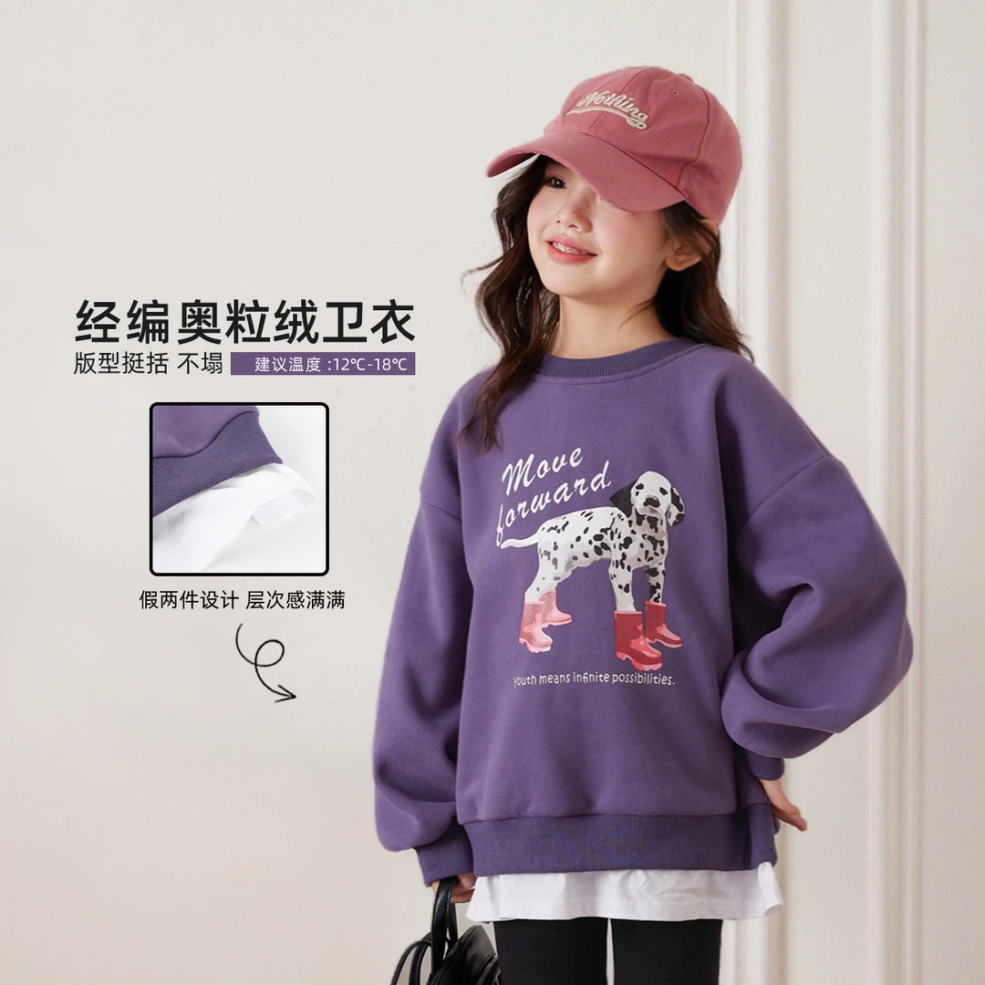 NORNOR陈大猪 女童冬季卫衣新款假两件卡通印花儿童上衣-NFR94010