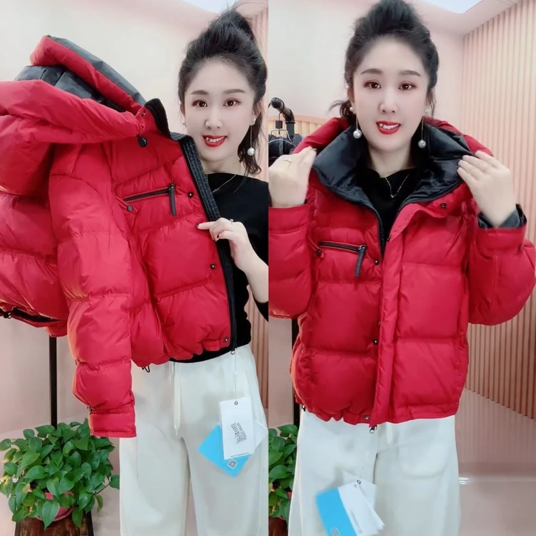 2025年冬季新款时尚百搭显瘦加厚羽绒服女小个子撞色拉链短外套