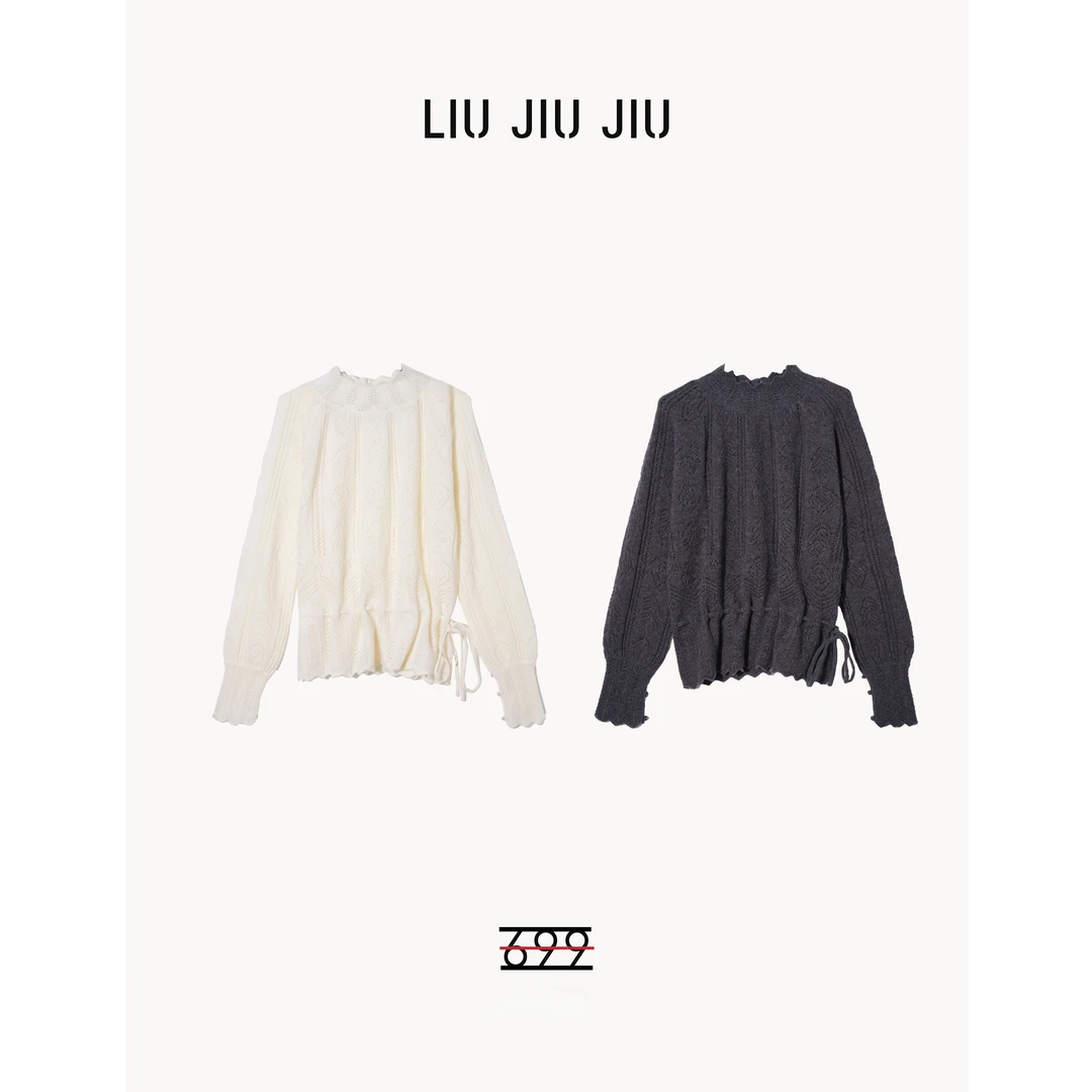 LIUJIUJIU 韩系轻奢立体镂空针织钩花抽绳设计感显瘦上衣SY5045L