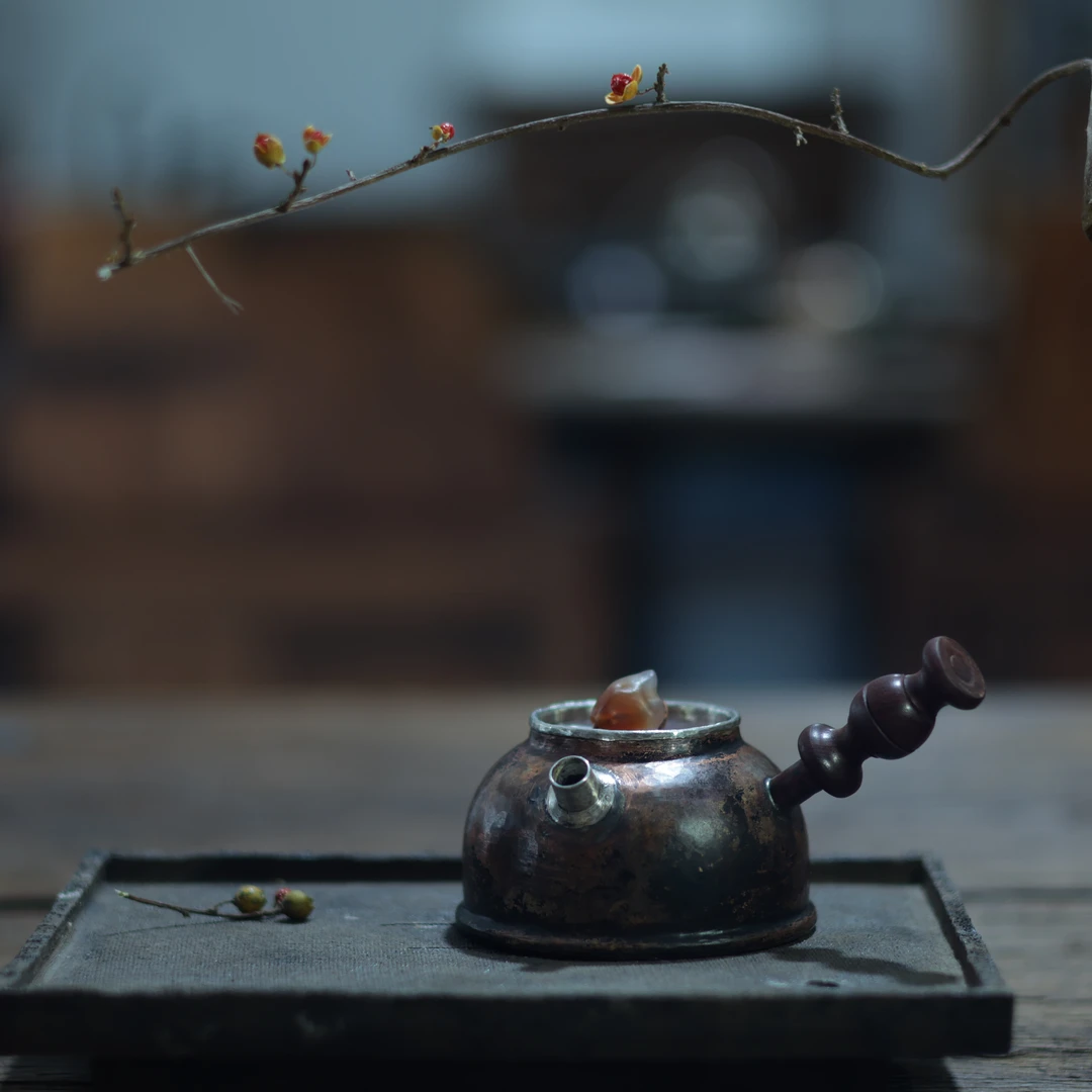【夷嘉茗友】手工侧把银嘴泡茶壶，铜加银嘴，复古煮水