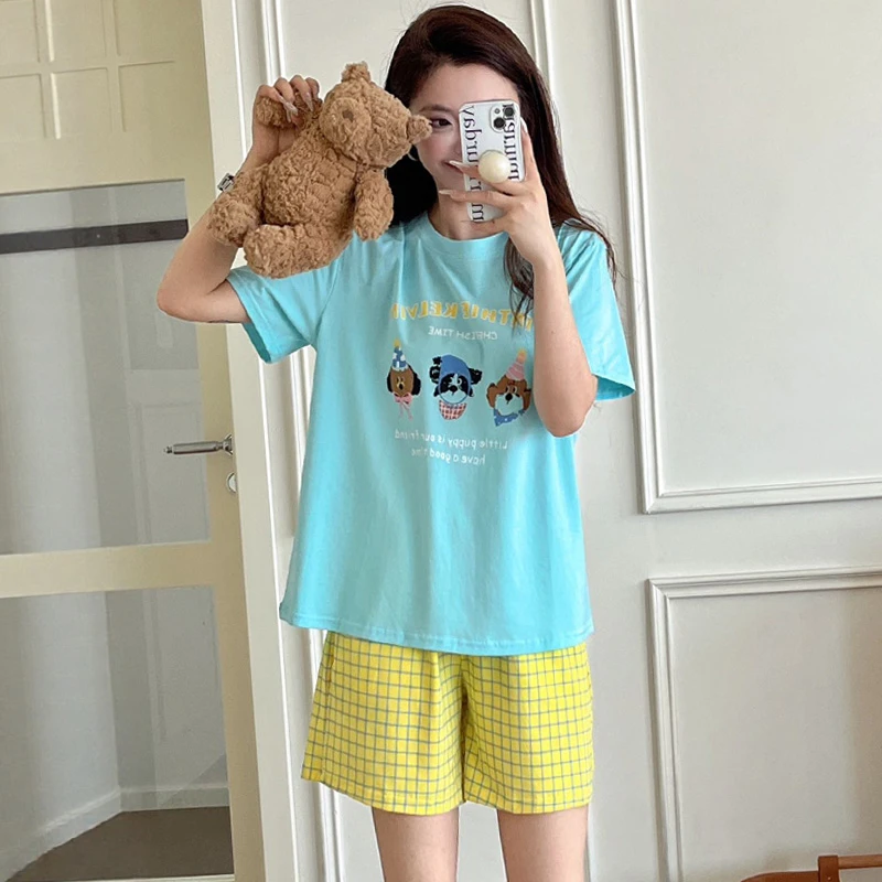 夏天少女短袖睡衣女夏季纯棉薄款2025新款卡通高中生可外穿家居服