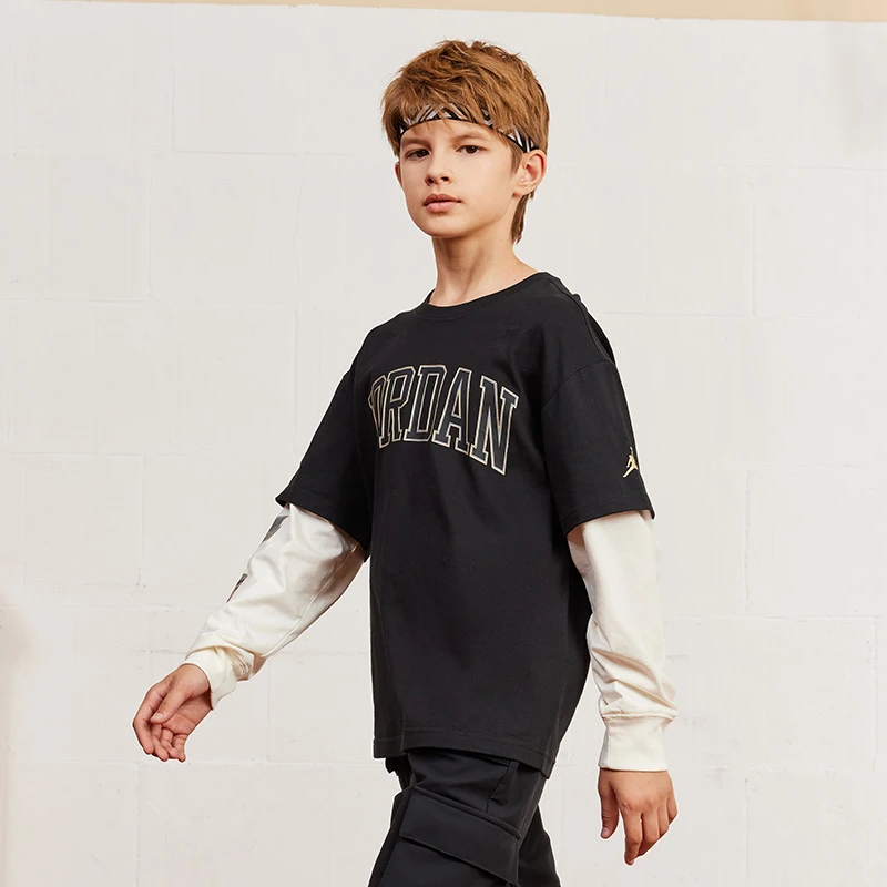 AIR JORDAN童装男童纯棉长袖冬季新款假两件T恤D595