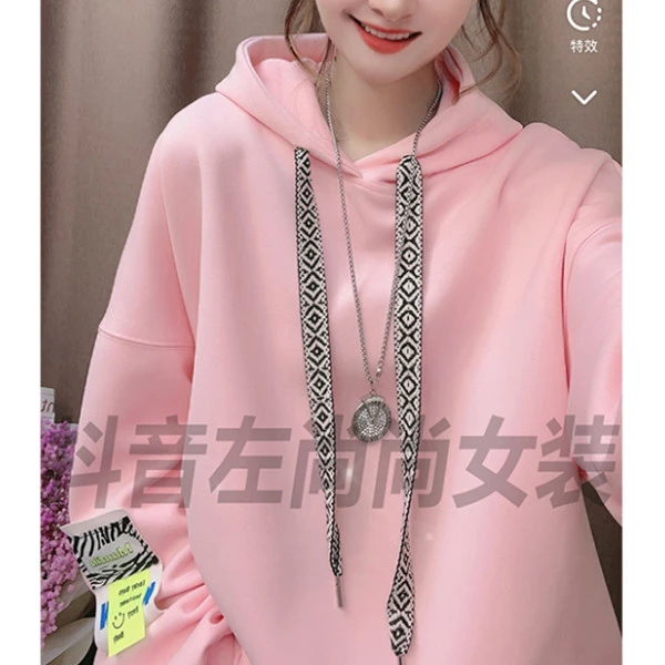 《8267》2024早春新款贴标抽绳简约风纯色长袖连帽卫衣女NNS