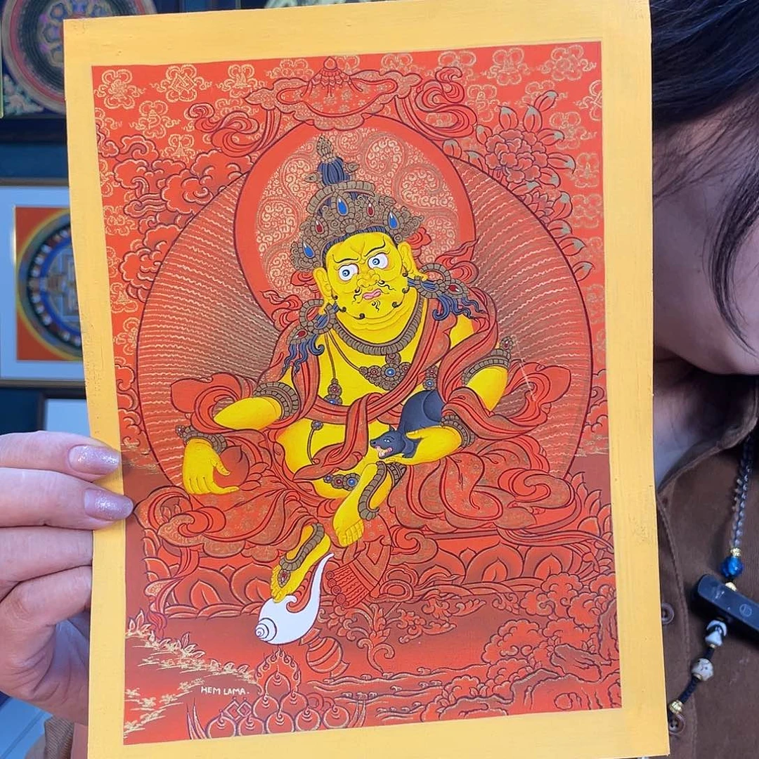 卷轴画黄财手绘矿料唐卡带框