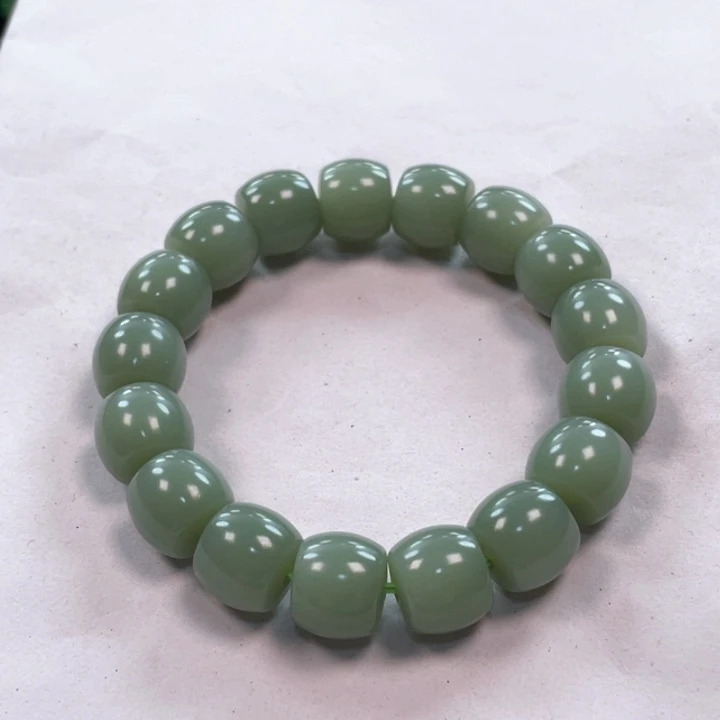 手链未镶嵌和田玉（碧玉）碧玉粉青卡13直切精品