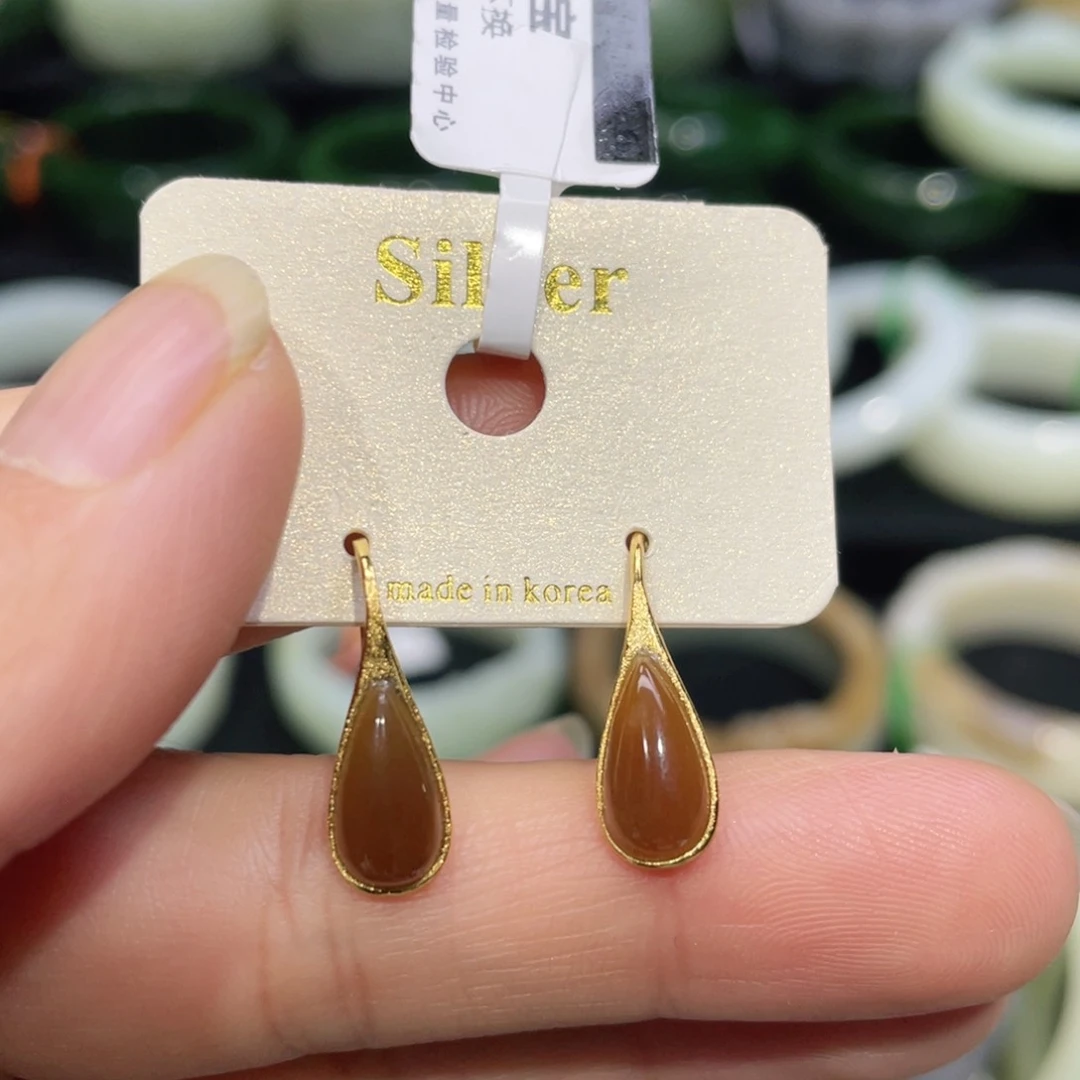 银S925镶嵌和田玉耳饰