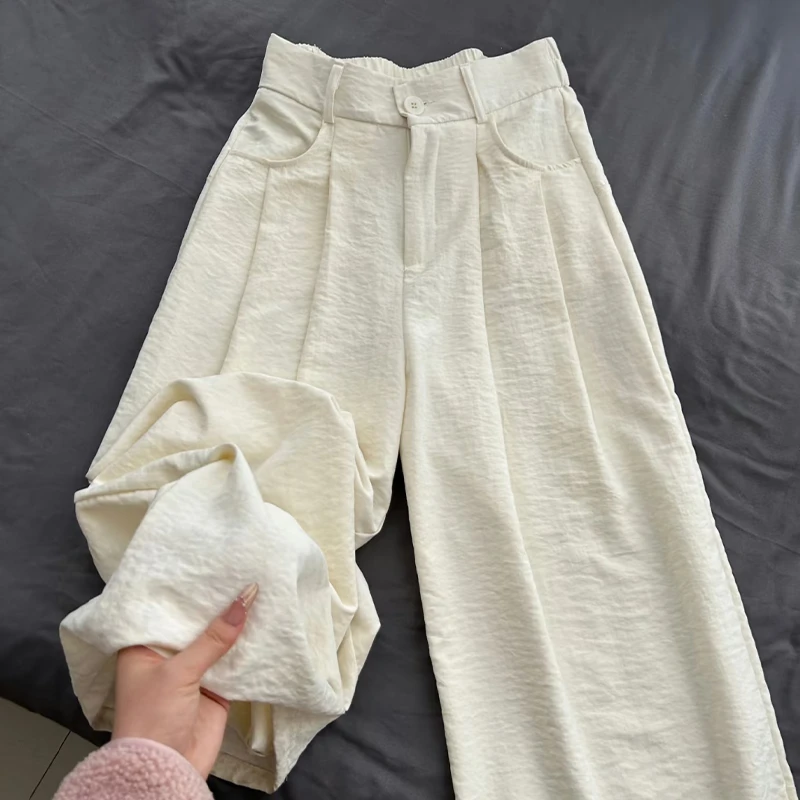 韩系奶芙西装裤女夏季2025新款肌理垂感宽松休闲小个子冰丝阔腿
