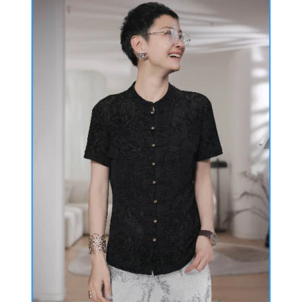 【keke设计-KK666-1】新款百搭高级感显瘦轻奢定制短袖女装衬衫