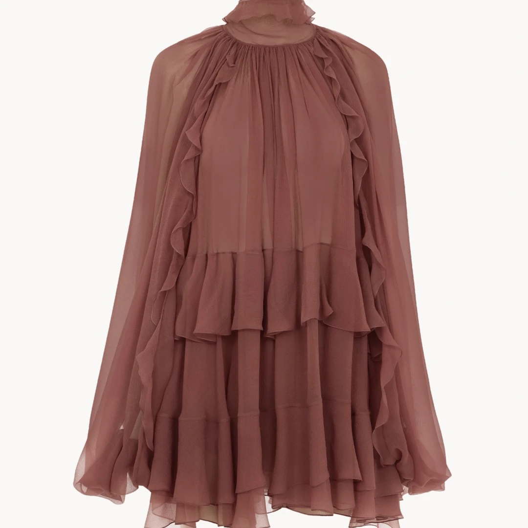 【LYNFAY LEE】夏季时尚法式荷叶边桑蚕丝长袖连衣裙轻奢气质