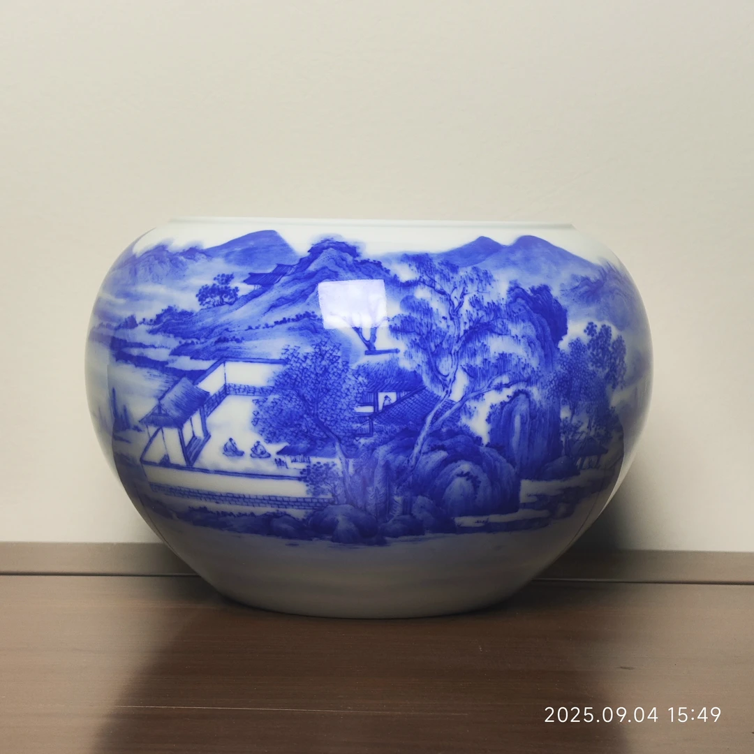 (歆蕴山房）全手工山水写意仿明大水洗手绘陶瓷