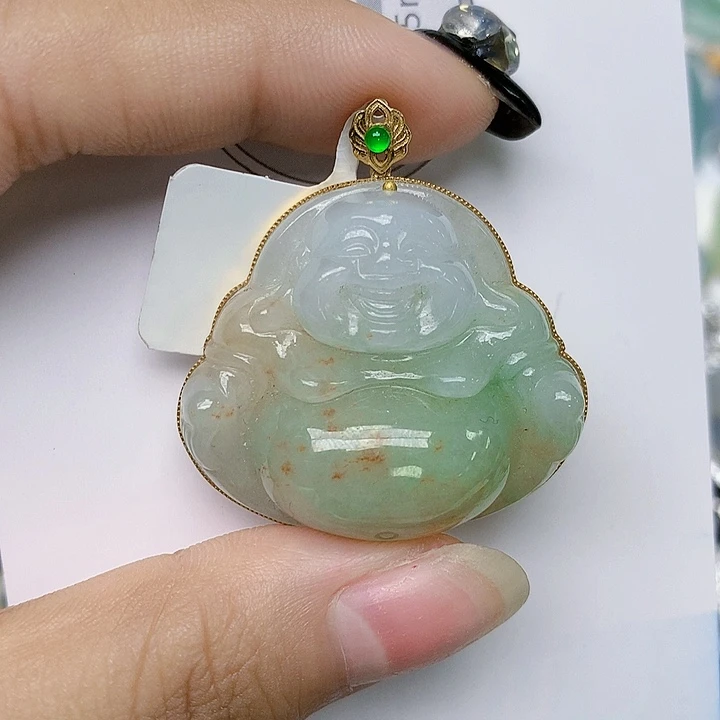 颈饰18K金镶嵌翡翠大***矿天然植物