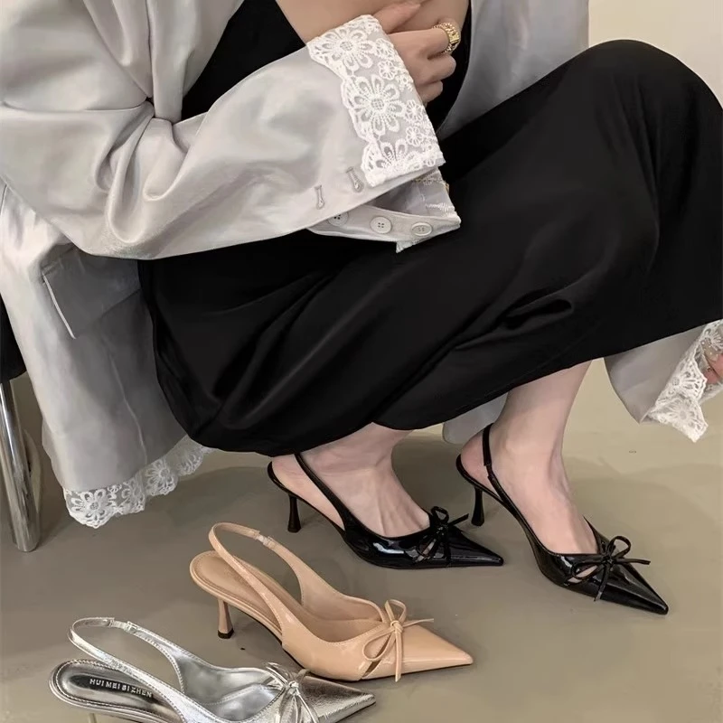 原创设计感2025新款蝴蝶结尖头包头凉鞋女高级感气质细跟高跟单鞋