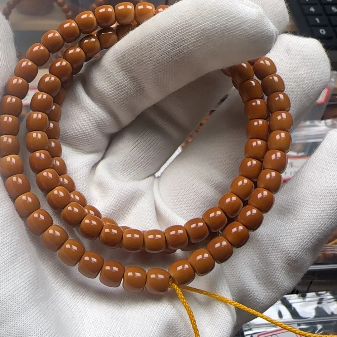 呼***吸手串橄榄核老挝长串正三花极限弧6.5mm
