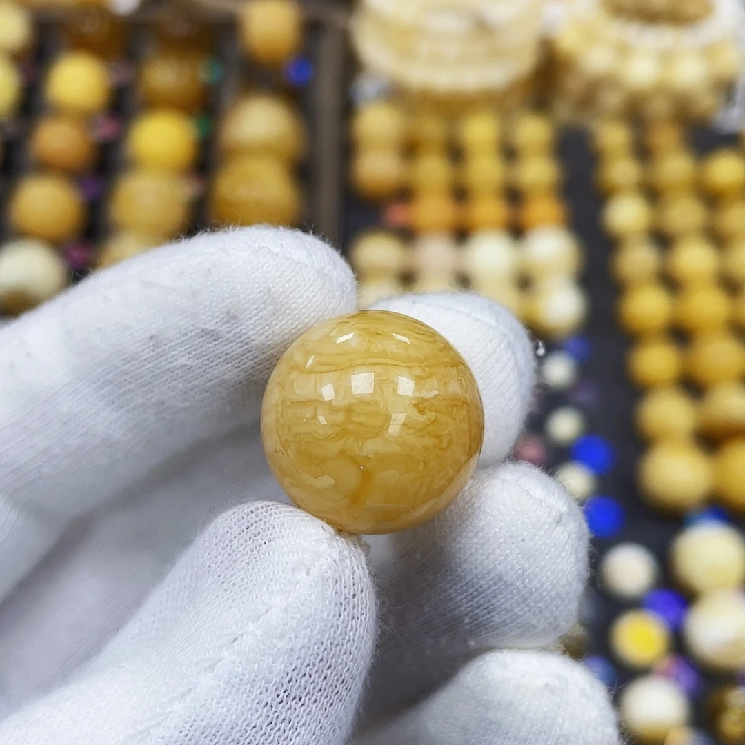 蜜蜡珠宝奇石未镶嵌文*。18.7mm瑕疵皮裂款｜圆珠·段掌柜