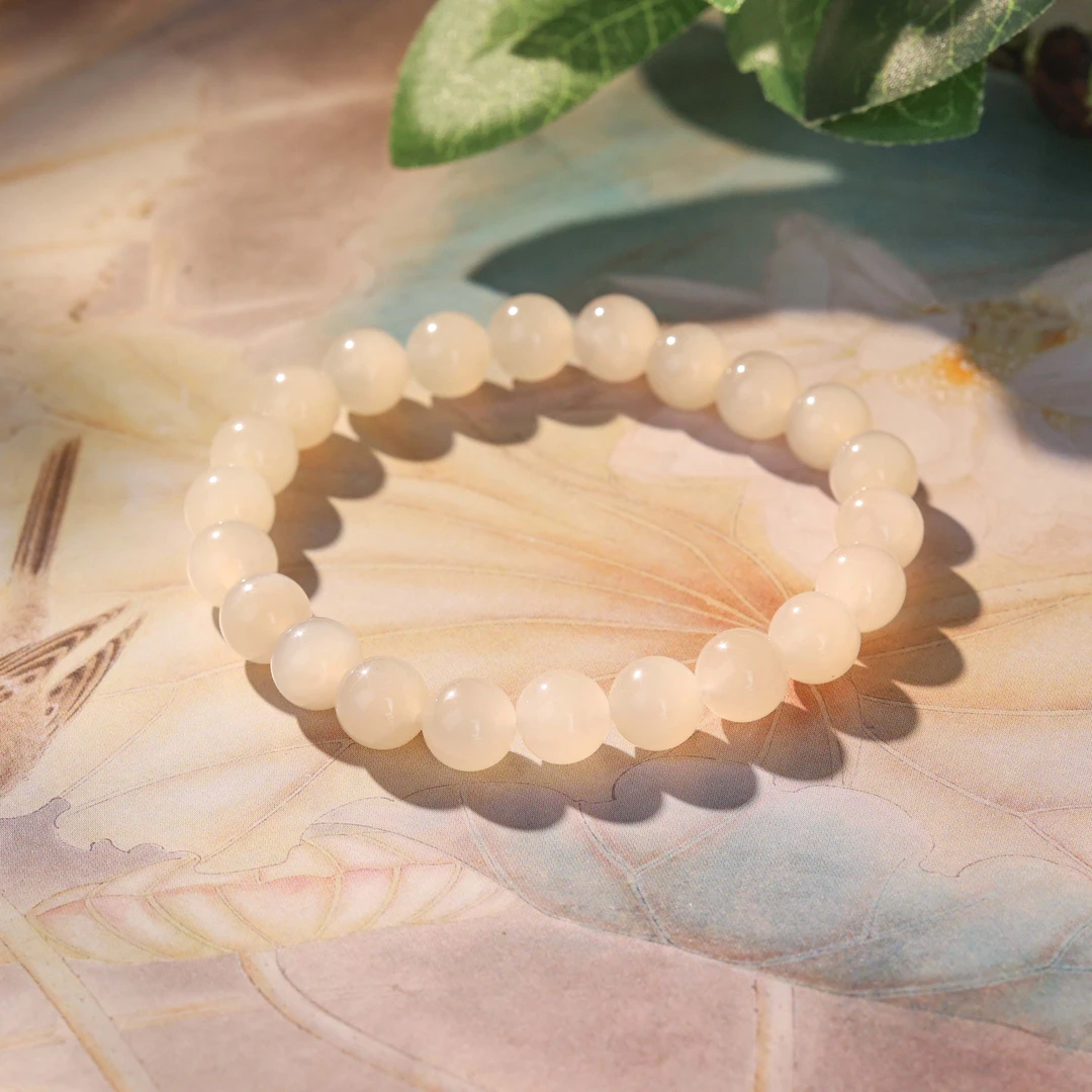 【藕粉】和田玉手串卡8mm左右 -YY40|BHT6