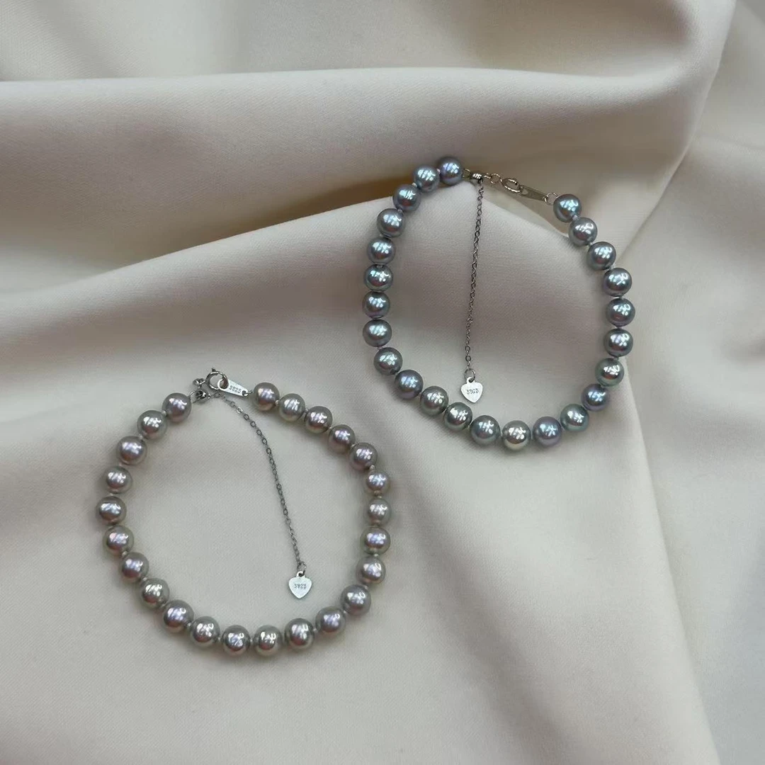 TS66【闺蜜福利】天然极光淡水珍珠炫光蓝玫瑰手链6-7mm多样性发一