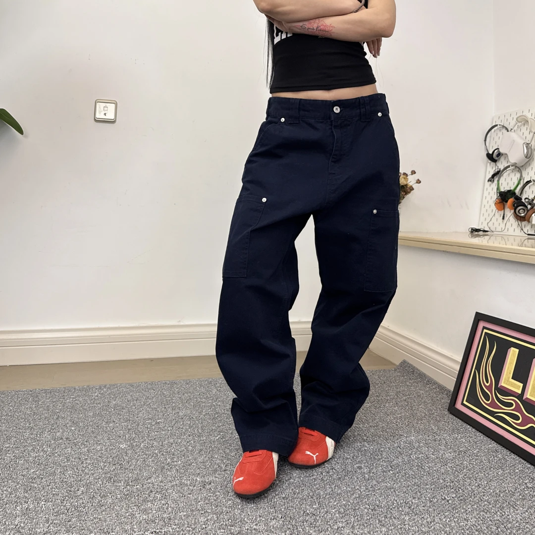 男女款欧美街拍美式复古做旧设计感多袋铆钉工装裤7036