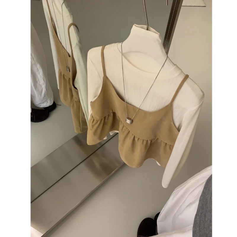F·【泰式奶咖】早秋麂皮绒时尚百搭叠穿吊带背心上衣