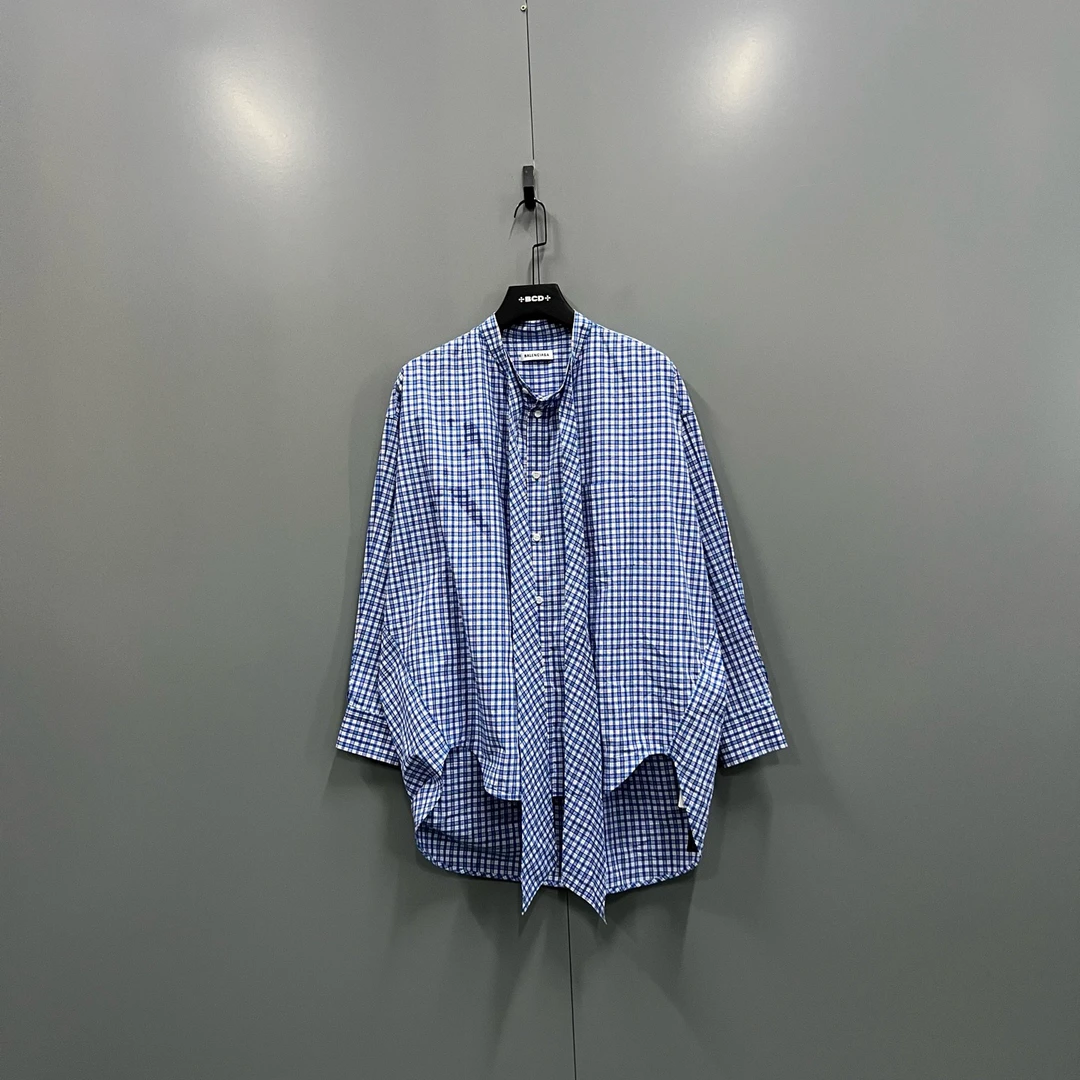 95新 Balenciaga/巴黎世家 ab927 102815 格纹背后logo衬衫 36码