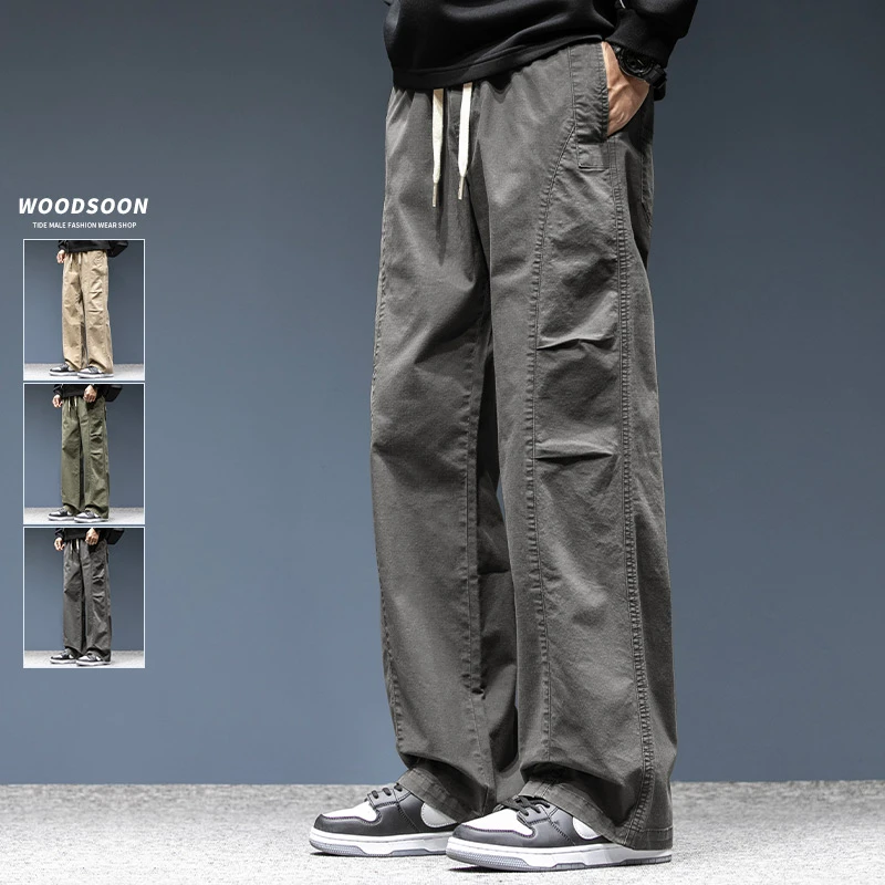 WOODSOON男士工装裤春秋季宽松直筒户外美式潮流休闲高街复古裤子