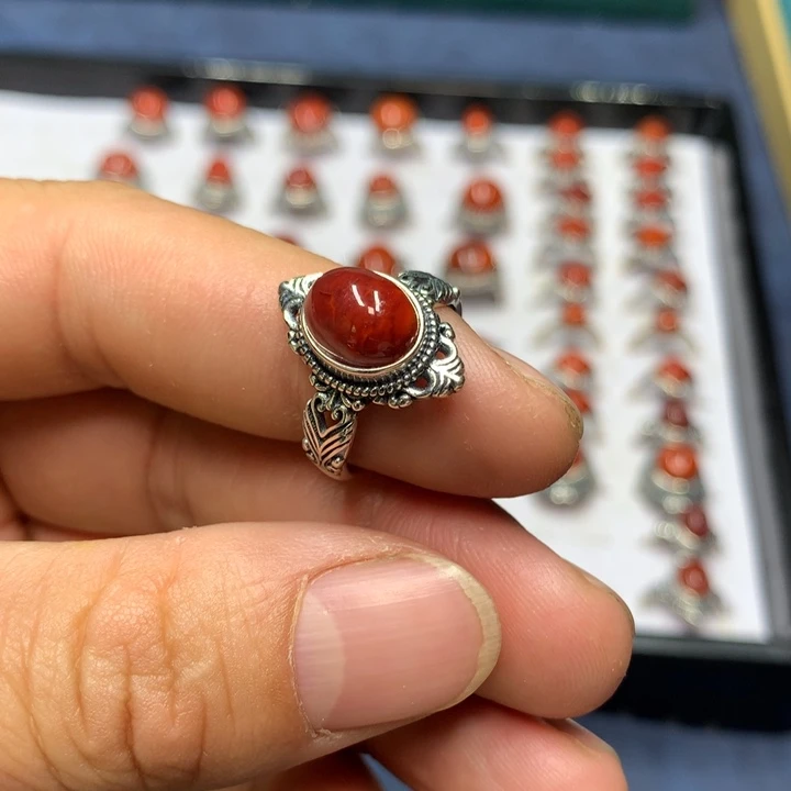 南红玛瑙戒指银S925镶嵌