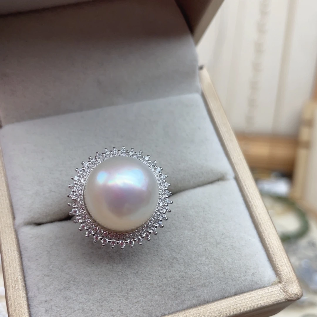 戒指银S925镶嵌海水珍珠D35