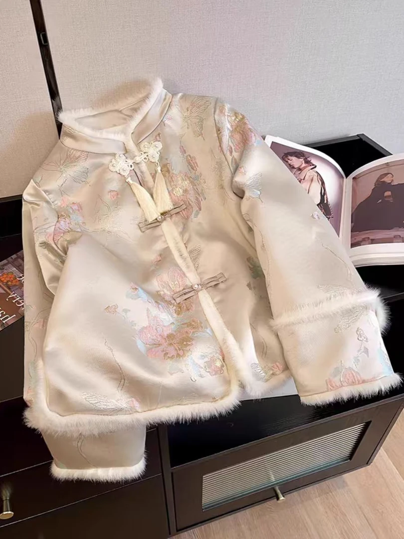 新中式轻国风盘扣刺绣短款棉服女秋冬新款爆款加厚夹棉外套花棉袄