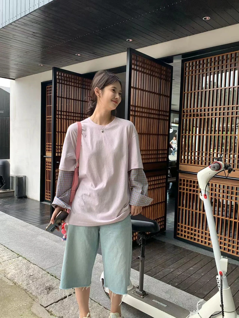 Ersan#假两件撞色拼接大版T#2526