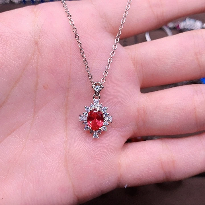 彩色蓝宝石颈饰银S925镶嵌