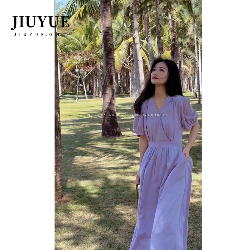 九月Oni紫色连衣裙剪花气质新款Q033B25春游