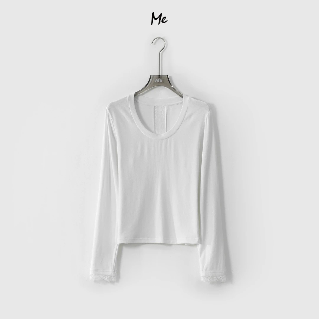 ME【蕾丝条氧气T】莫代尔混纺冰丝面膜感轻柔高弹显瘦T恤MESS1327