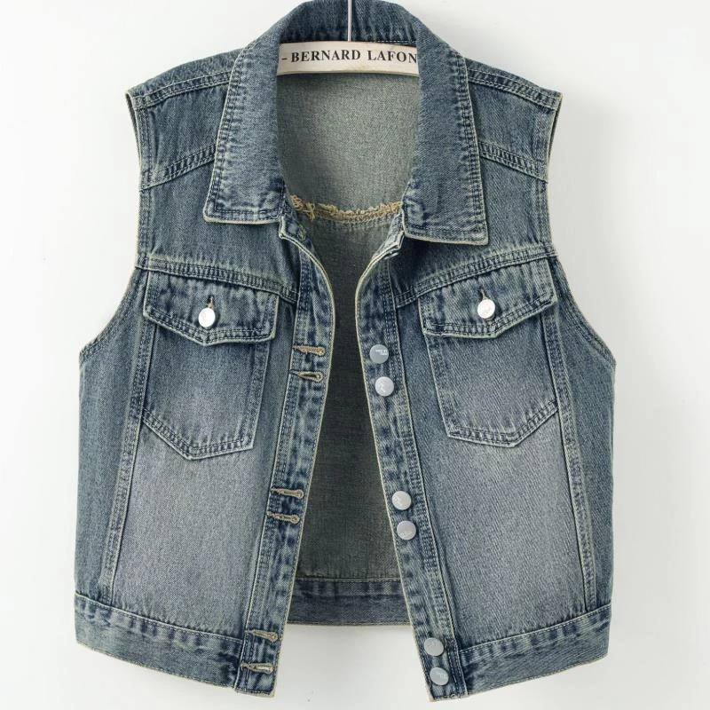 港风复古牛仔马甲女士女款短款2025新款韩版显瘦无袖牛仔马甲女款