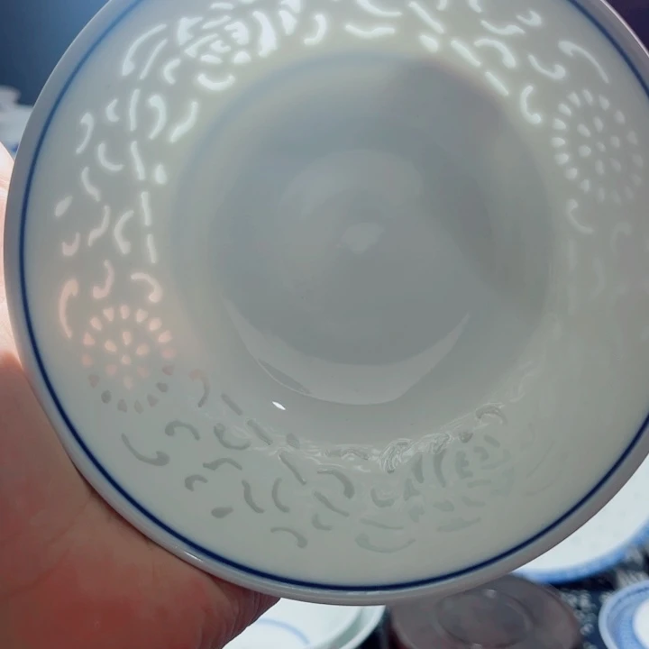 青花玲珑5寸饭碗满雕双福双线