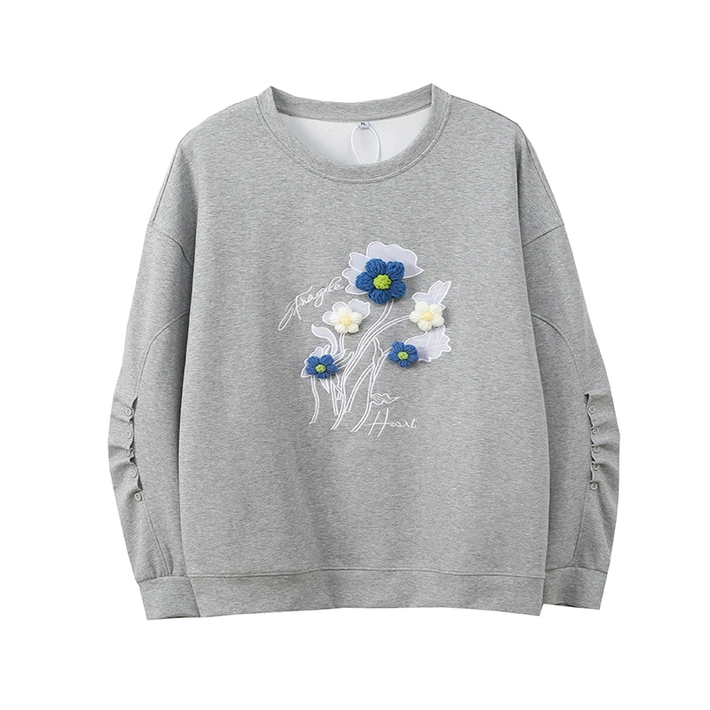 韩系宽松显瘦上衣设计感袖子2024新款毛织立体花朵卫衣431888