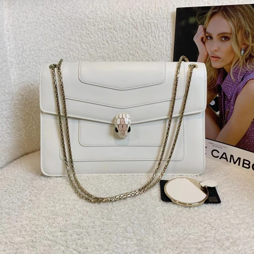 99新 BVLGARI/宝格丽  壹臻/白色珐琅蛇头包中号 39426734
