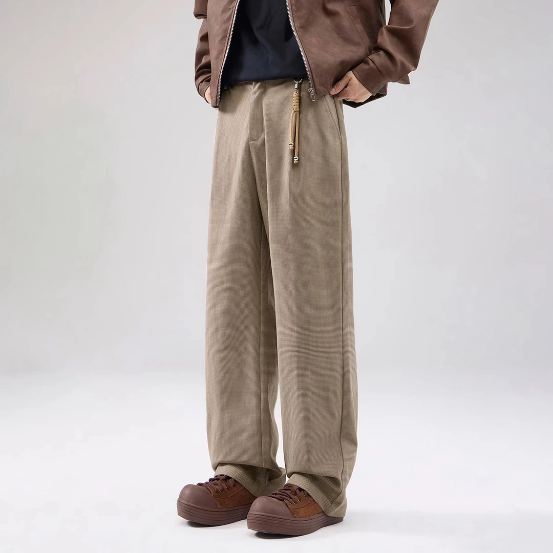 GSCebrodz秋季复古肌理感纯色休闲裤美式简约宽松直筒垂感阔腿长