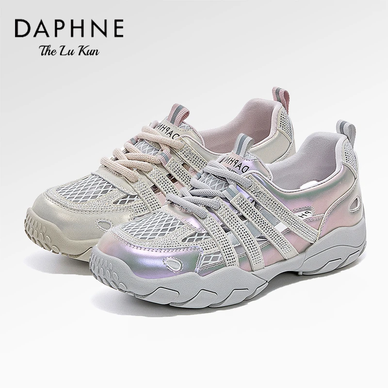 达芙妮2025夏季新款时尚休闲鞋女鞋透气网面复古潮流舒适百搭女鞋