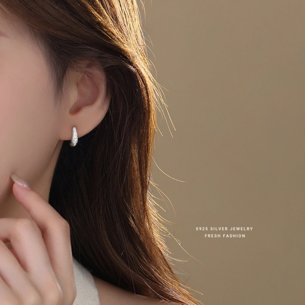 925银耳饰 轻奢高级感耳环女s925纯银水滴形微镶耳圈百搭气质