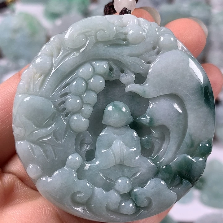 翡翠未镶嵌颈饰悟道两面工艺福利