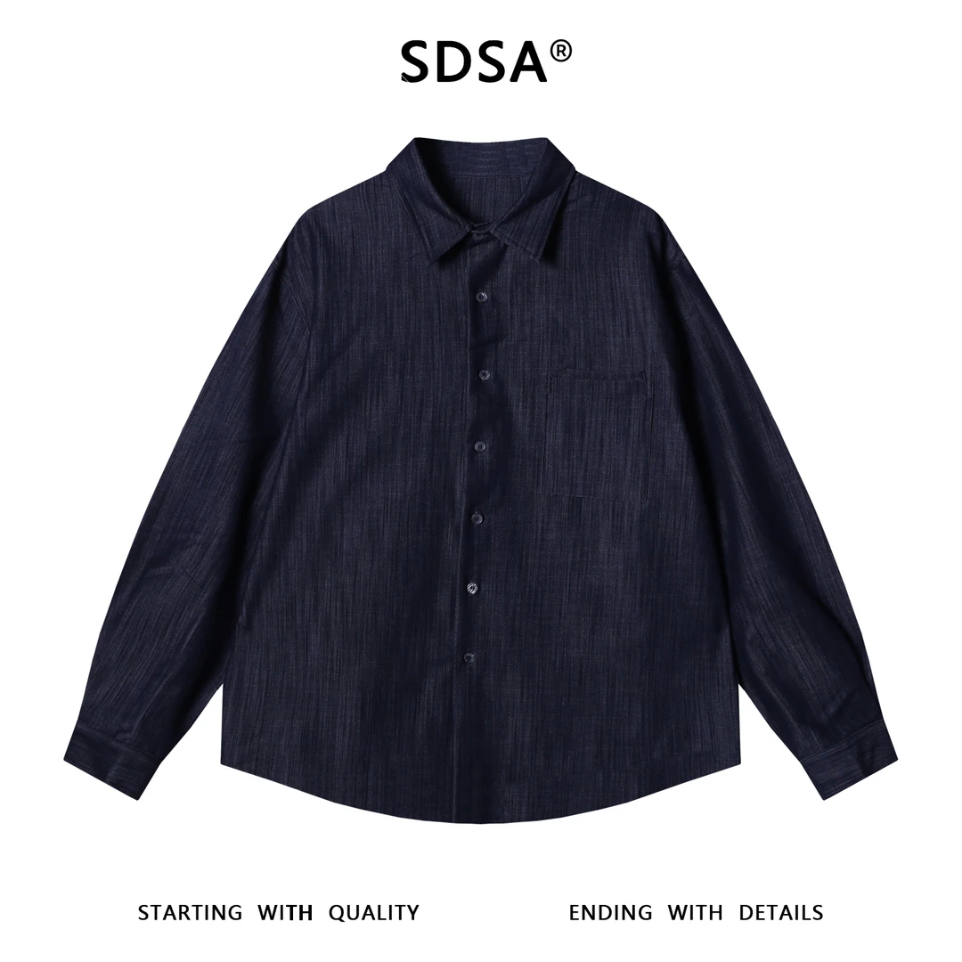 SDSA男士秋冬新款痞帅男装韩版竖纹口袋翻领长袖衬衫复古百搭衬衣