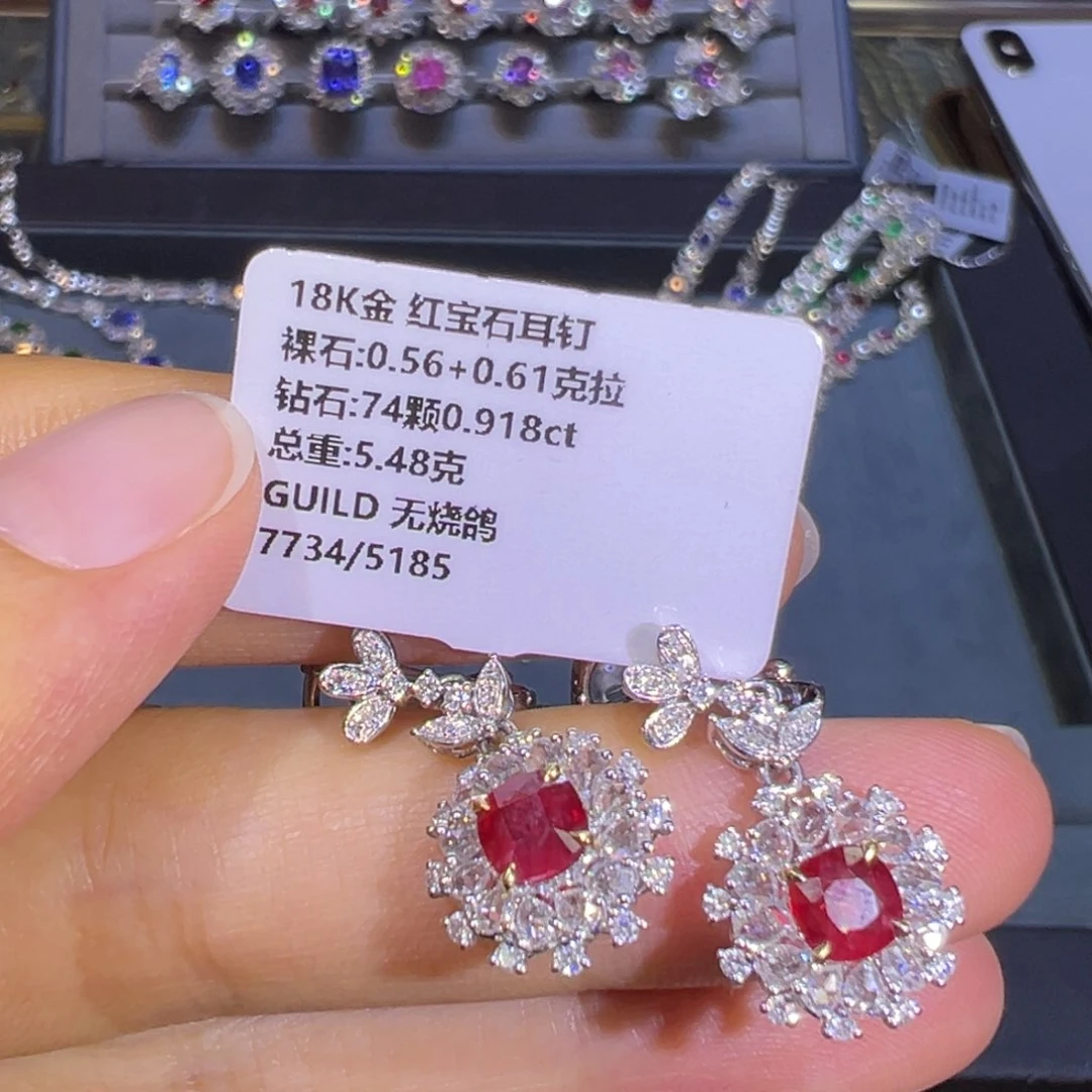 耳扣18K金镶嵌红宝石