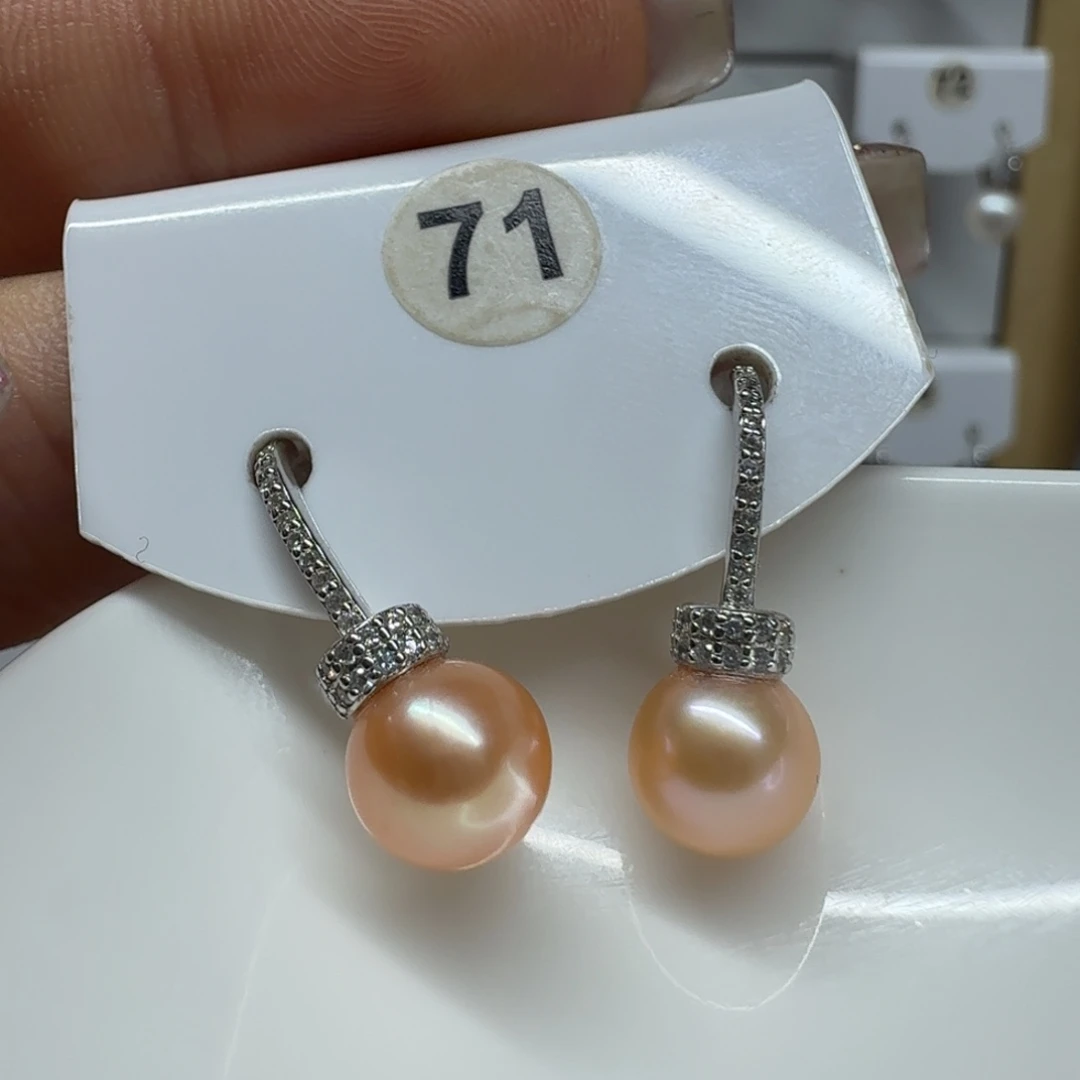 耳饰银S925镶嵌淡水珍珠珍珠7.6