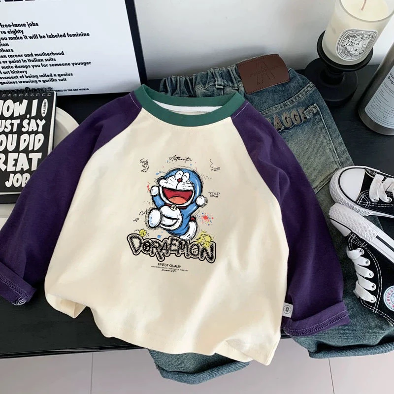 儿童2025新款纯棉长袖上衣中大童插肩袖洋气上衣宝宝拼色T恤长袖