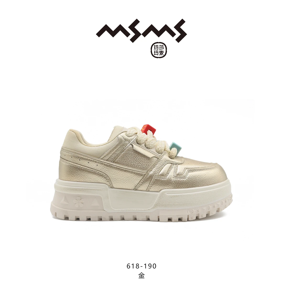 【玛莎玛索】618-190春季新款厚底女圆头设计感运动休闲板鞋增高