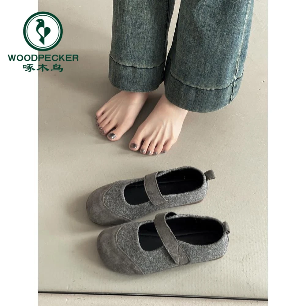 啄木鸟复古森系文艺一字魔术贴玛丽珍鞋女2025新款厚底单鞋勃肯鞋
