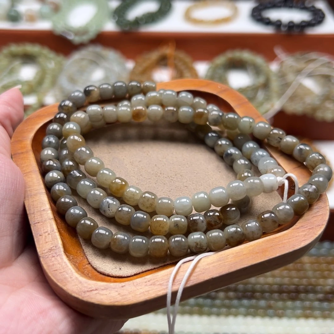 和田玉未镶嵌毛衣链珠串6*7mm